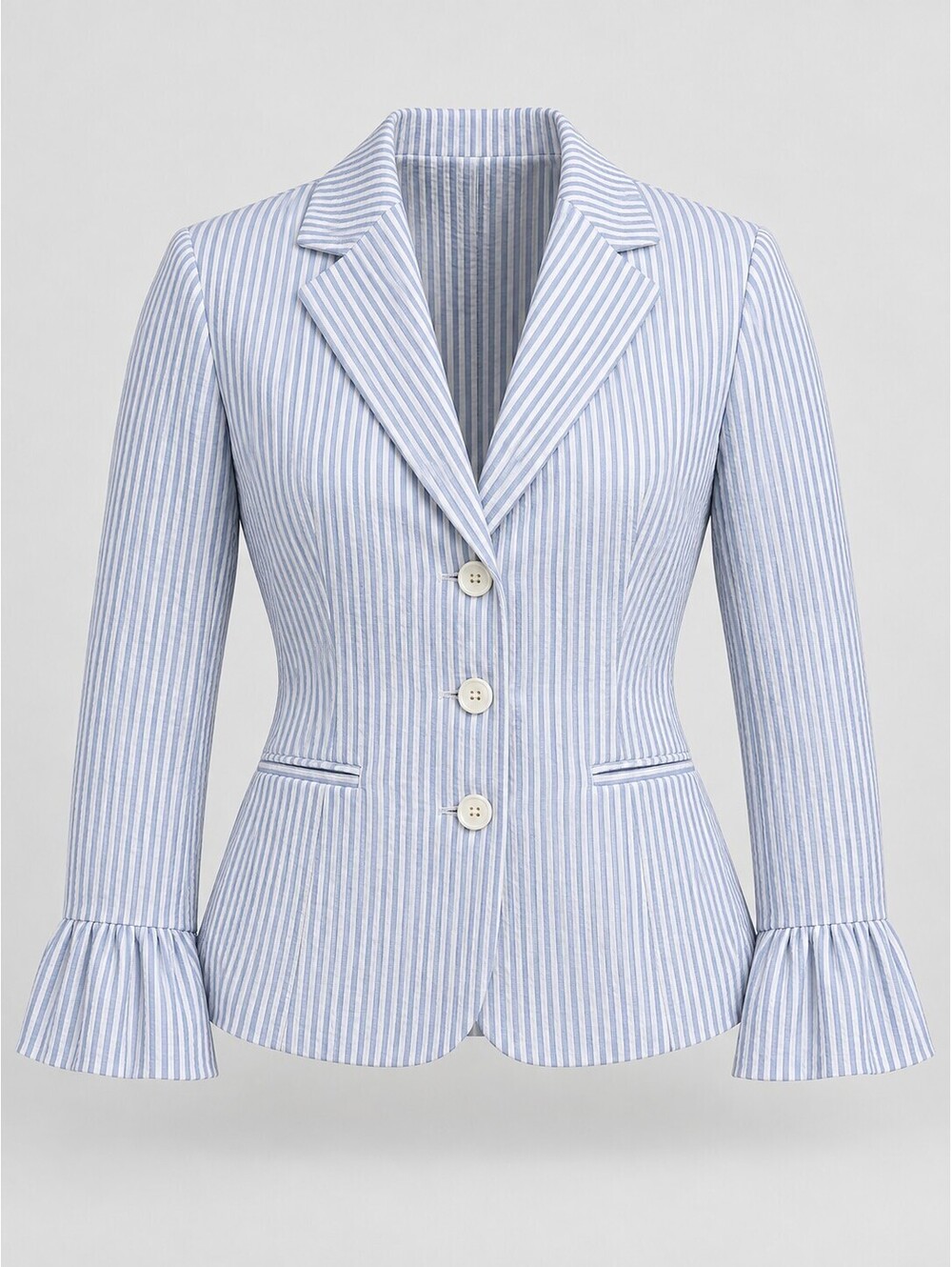 Lauren Ralph Lauren Women's 16 Blue White Ruffle Cuff Seersucker Blazer